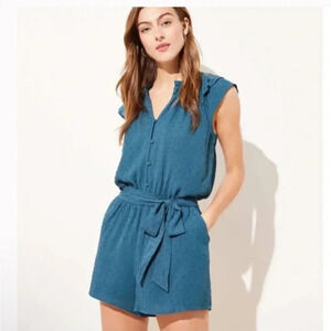 LOFT Plus Dark Teal Blue Clip Dot Romper in Size 22